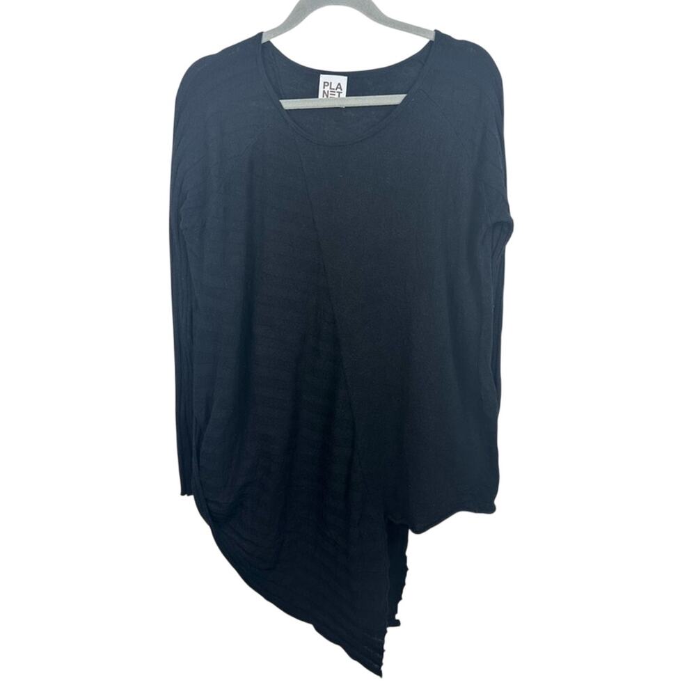 PLANET Asymmetrical Knit Top Womens One Size Black Excellent Lagenlook Linen